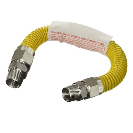 Flextron Gas Line Hose 1/2'' O.D.x24'' Len 1/2"x3/8" MIP Fittings Yellow Coated Stainless Steel Flexible FTGC-YC38-24D